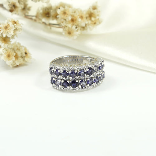 Midnight Layers – 5-Line Iolite Wedding Ring