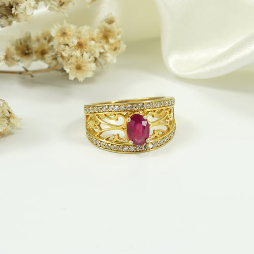 Vintage Real Ruby Engagement Ring – Art Deco Filigree, Certified Red Stone