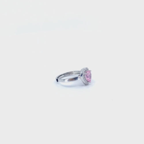Sweetheart Sparkle – a heart-shaped pink diamond simulant ring that radiates romance and timeless elegance.