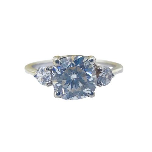 Frostbound Love – White Stone Promise Ring in Triple Band Silver