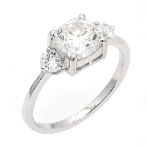 Frostbound Love – White Stone Promise Ring in Triple Band Silver