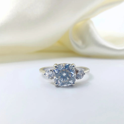 Frostbound Love – White Stone Promise Ring in Triple Band Silver