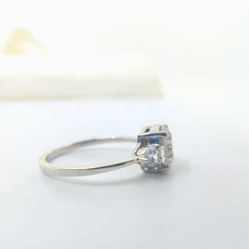 Frostbound Love – White Stone Promise Ring in Triple Band Silver