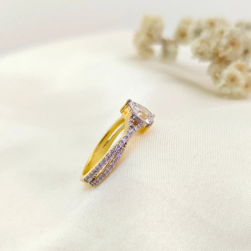 Madison Muse Pear Cut Ring - Artistic Solitaire Design in Gold Finish | AAA+ Quality