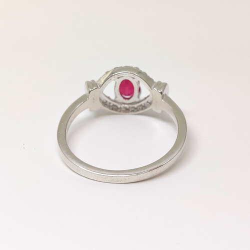 Royal Ember – Ruby Halo Ring with Diamond Simulant Accents