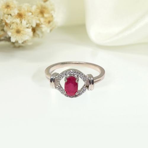 Royal Ember – Ruby Halo Ring with Diamond Simulant Accents