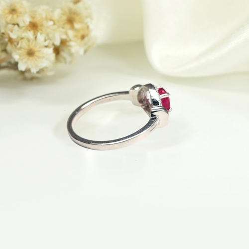 Royal Ember – Ruby Halo Ring with Diamond Simulant Accents