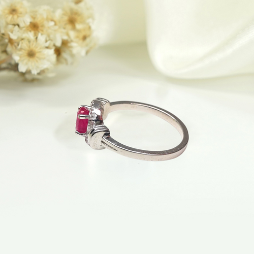 Royal Ember – Ruby Halo Ring with Diamond Simulant Accents
