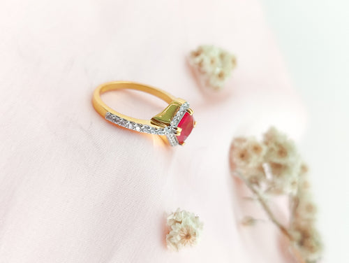 Cherry Twilight – Red Ruby Halo Engagement Ring in Sterling Silver