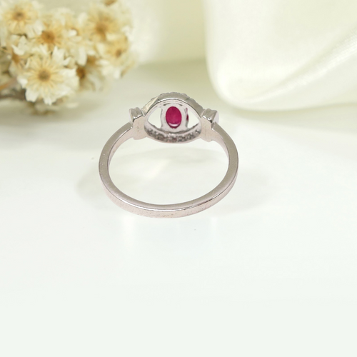 Royal Ember – Ruby Halo Ring with Diamond Simulant Accents