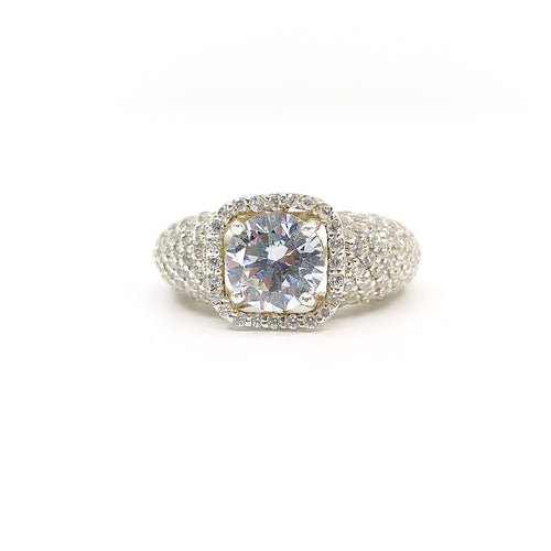 Dua Dazzle – Cushion Cut Halo Ring in Gold Finish | 4.08 Ct Simulated Diamond