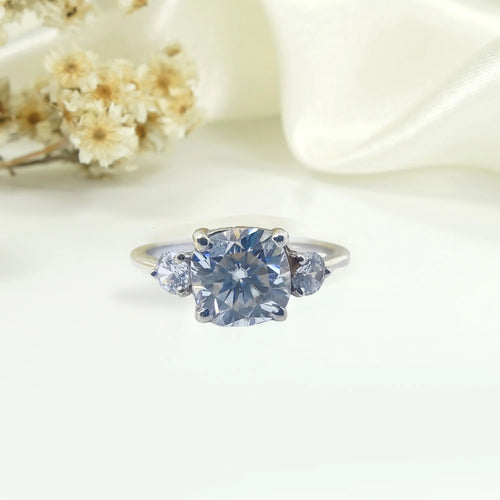 Frostbound Love – White Stone Promise Ring in Triple Band Silver