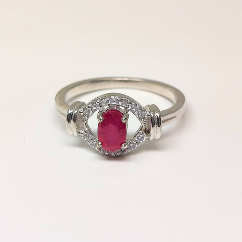 Royal Ember – Ruby Halo Ring with Diamond Simulant Accents