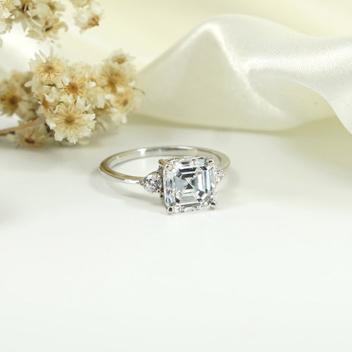 Asscher Cut Diamond Simulant Engagement Ring