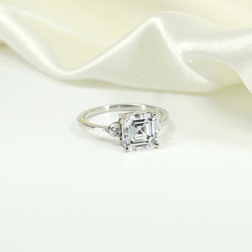 Asscher Cut Diamond Simulant Engagement Ring