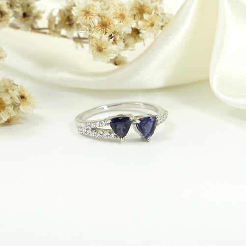 Ocean Whisper – Dainty Iolite Ring with Diamond Accents