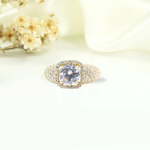 Dua Dazzle – Cushion Cut Halo Ring in Gold Finish