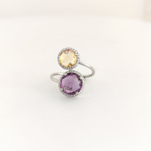 Eclipsed Hearts – Citrine & Amethyst Two-Stone Flame Ring