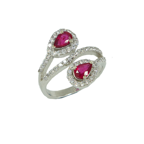  Natural Ruby Pear Halo Engagement Ring, 