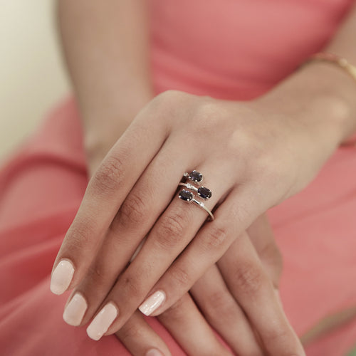 Mystic Trio – 3-Stone Iolite Ring with Diamond Accents