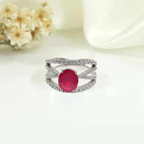 Velvet Vow – Red Flame Ring with Halo of Love