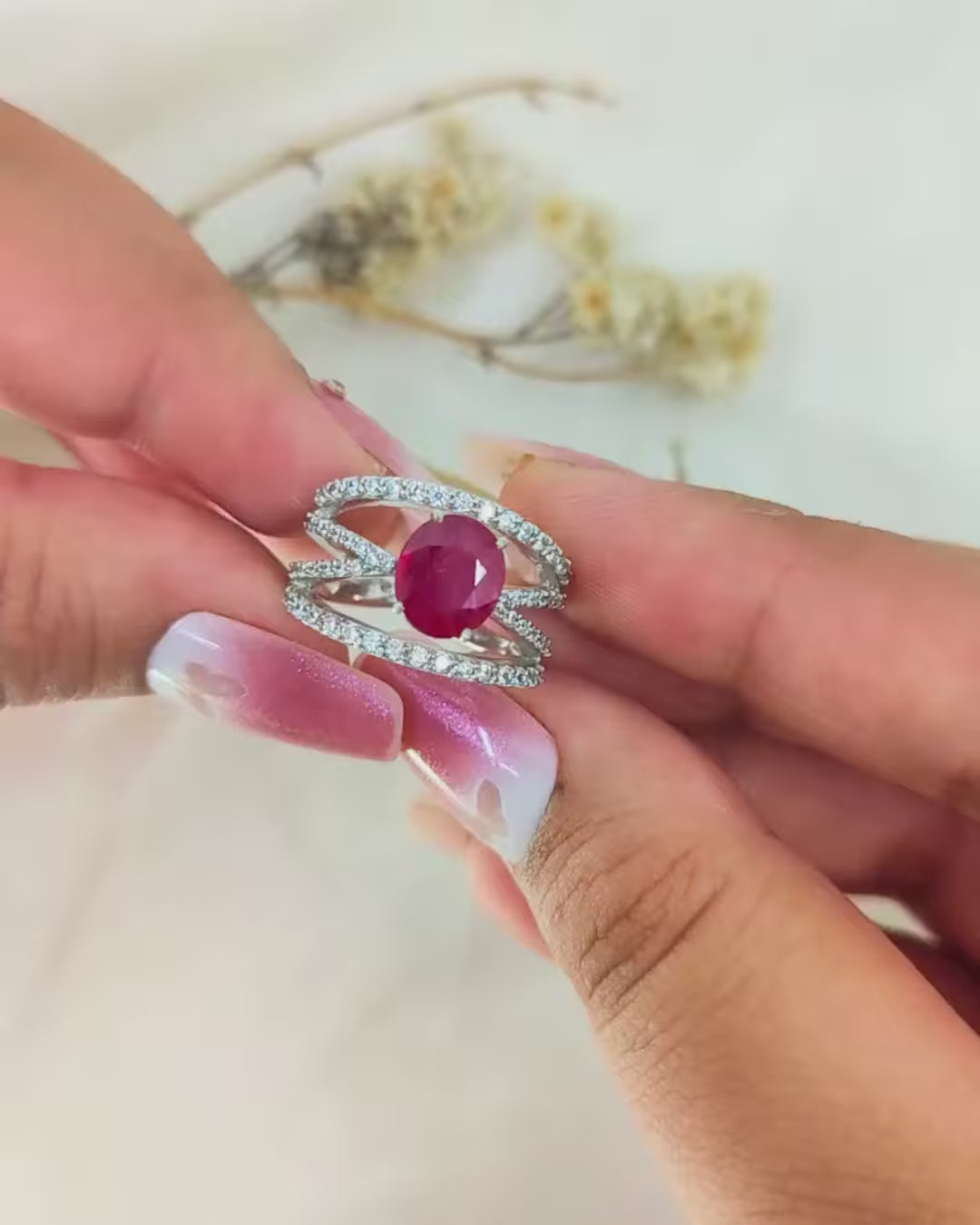 Velvet Vow – Red Flame Ring with Halo of Love