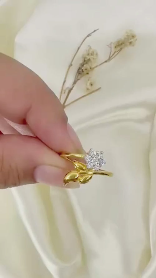 Lana Lustre – Floral Leaf Diamond Ring in Gold Finish