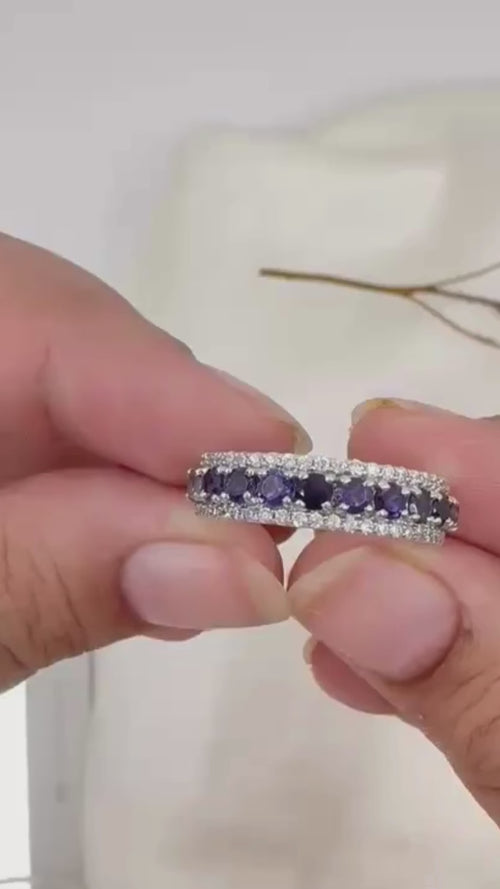 Twilight Serenade – Blue Stone & CZ Accent Engagement Ring