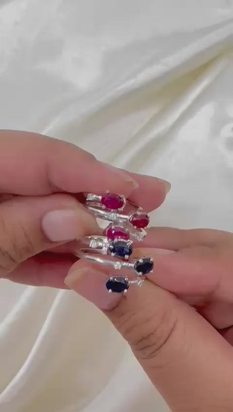 Mystic Trio – 3-Stone Iolite Ring with Diamond Accents