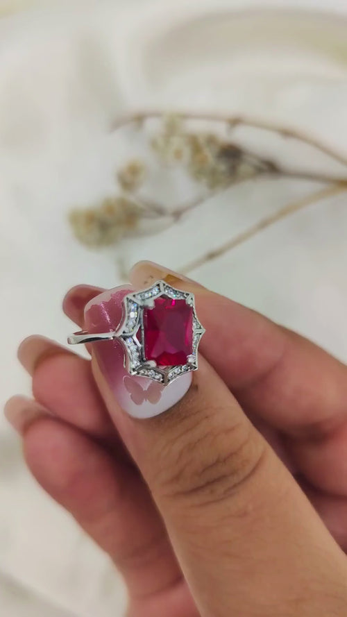Scarlet Promise – 2.50 Ct Ruby Halo Engagement Ring for Her