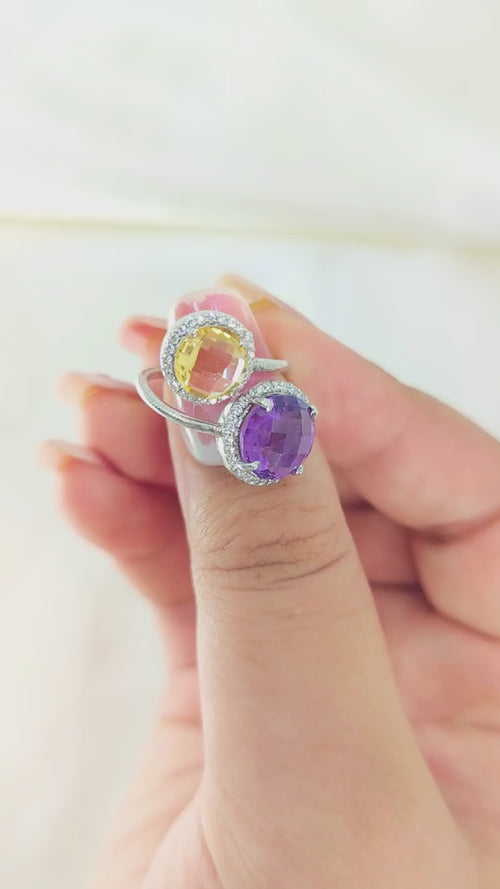 Eclipsed Hearts – Citrine & Amethyst Two-Stone Flame Ring