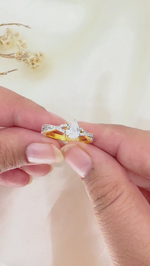 Madison Muse Pear Cut Ring - Artistic Solitaire Design in Gold Finish | AAA+ Quality