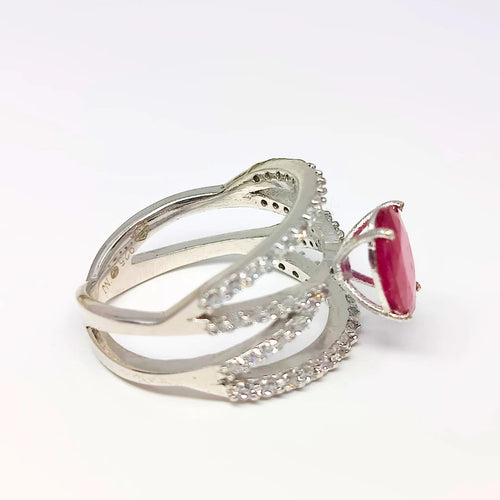 Velvet Vow – Red Flame Ring with Halo of Love