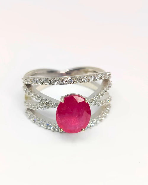 Velvet Vow – Red Flame Ring with Halo of Love
