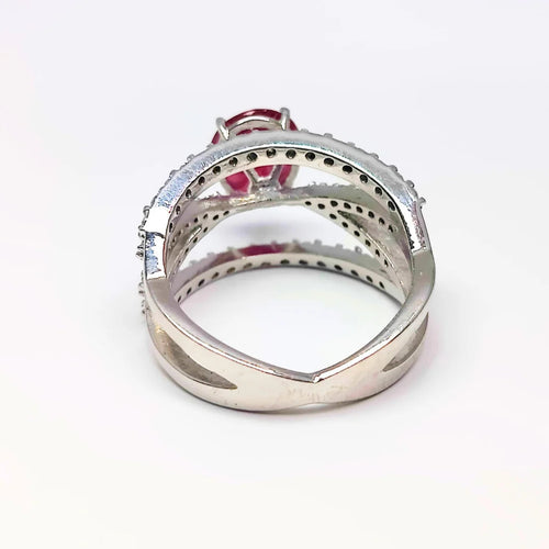 Velvet Vow – Red Flame Ring with Halo of Love