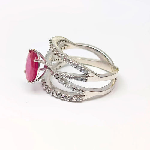 Velvet Vow – Red Flame Ring with Halo of Love