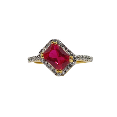  red ruby halo engagement ring 