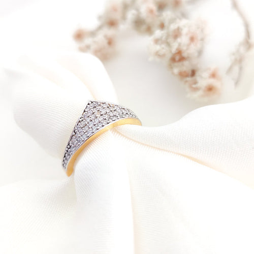  V-curve band, pavé-set with brilliant round diamond simulants